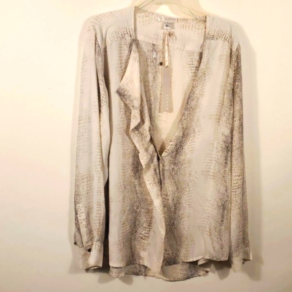 Kenar Size XL Python Snakeskin Print Blouse Top - Cream/Neutral Color - Picture 3 of 15